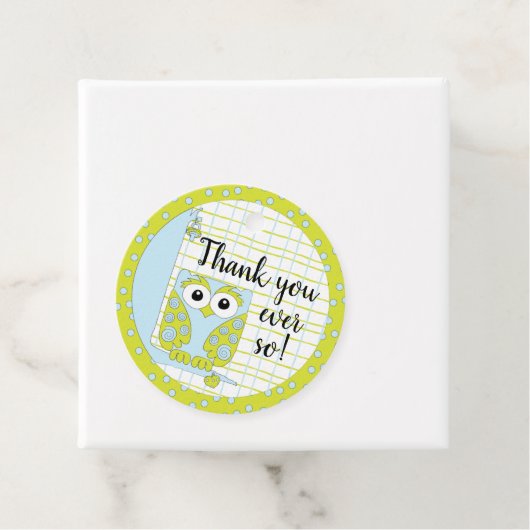 Baby shower Blue Owl in een boom Bedankjes Labels (In situ)