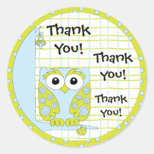 Baby shower Blue/Owl Stickers 1 1/2 inch of 3 inch