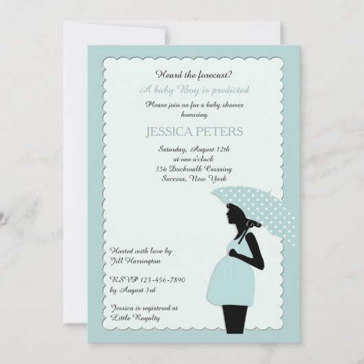 baby shower Blue Polka Dot Umbrella Invitation Kaart (Voorkant)