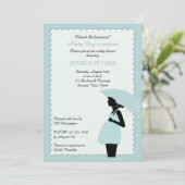 baby shower Blue Polka Dot Umbrella Invitation Kaart (Staand voorkant)
