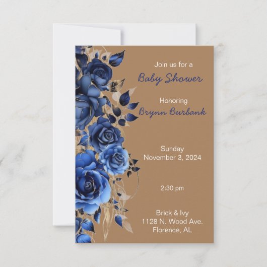 Baby shower Blue & Rustic Brown Uitnodiging (Voorkant)