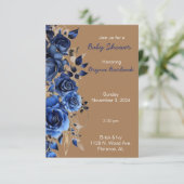 Baby shower Blue & Rustic Brown Uitnodiging (Staand voorkant)