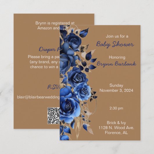 Baby shower Blue & Rustic Brown Uitnodiging (Voorkant / Achterkant)