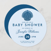 BABY SHOWER | Blue Seashell Beach Invite Kaart (Voorkant / Achterkant)