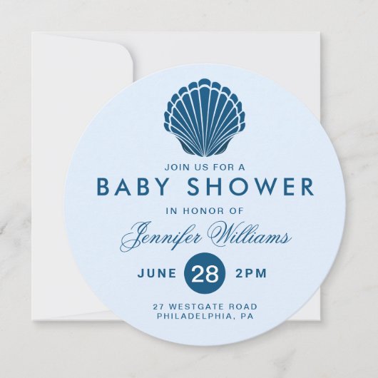 BABY SHOWER | Blue Seashell Beach Invite Kaart (Voorkant)