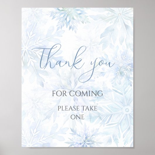 Baby Shower Blue Snowflake Thank You for Coming  Poster (Voorkant)