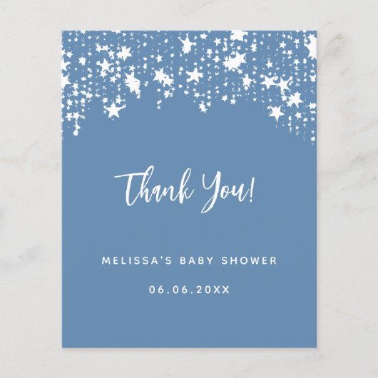 Baby shower Blue Stars Budget bedankje (Voorkant)