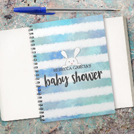 Baby shower Blue Stripe White Bunny Rabbit Guest Notitieboek