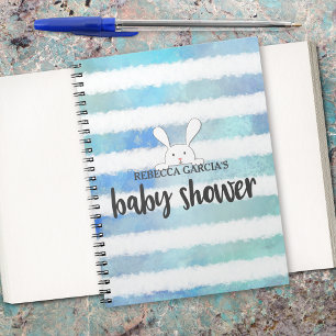 Baby shower Blue Stripe White Bunny Rabbit Guest Notitieboek