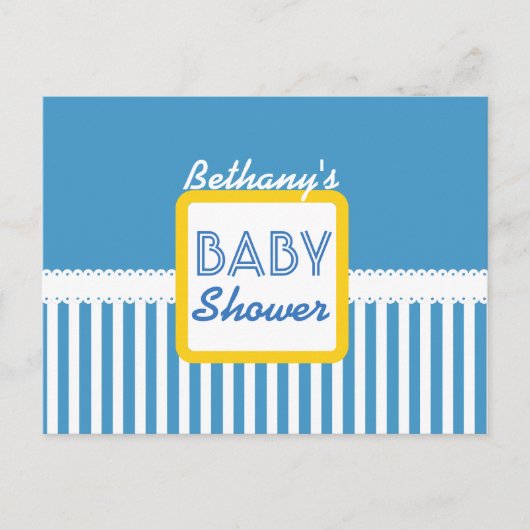 BABY SHOWER Blue Stripes Pattern G01J voor Jongen Aankondigingskaart (Voorkant)