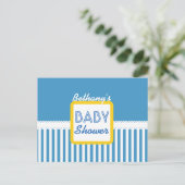 BABY SHOWER Blue Stripes Pattern G01J voor Jongen Aankondigingskaart (Staand voorkant)