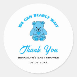 Baby shower Blue Teddy Bear We kunnen nauwelijks w Ronde Sticker