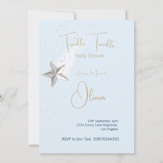 Baby shower Blue Twinkle Twinkle Stars Kaart (Voorkant)