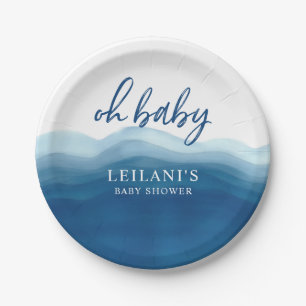 baby shower Blue Waterverf Ombre Oh Baby Papieren Bordje
