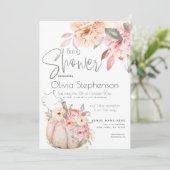 Baby shower Blush Coral Pumpkin Peony Floral Kaart (Staand voorkant)