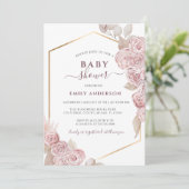 Baby shower Blush Pink Floral en Golden  Kaart (Staand voorkant)