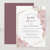  Baby shower Blush Pink Floral en Golden  Kaart (Voorkant / Achterkant)