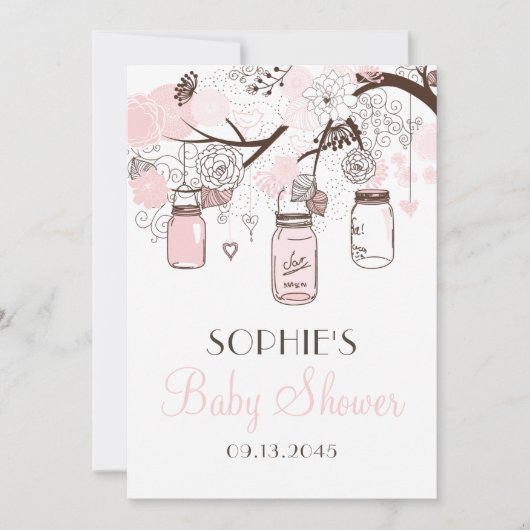 Baby shower Blush Pink Mason Jars and Flowers Kaart (Voorkant)