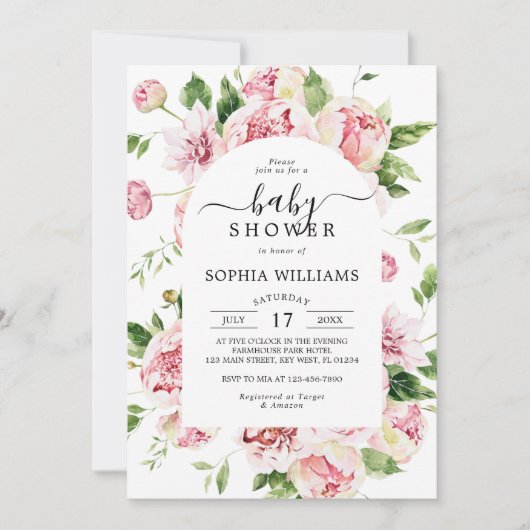 Baby shower Blush Pink Peonies Flowers Kaart (Voorkant)