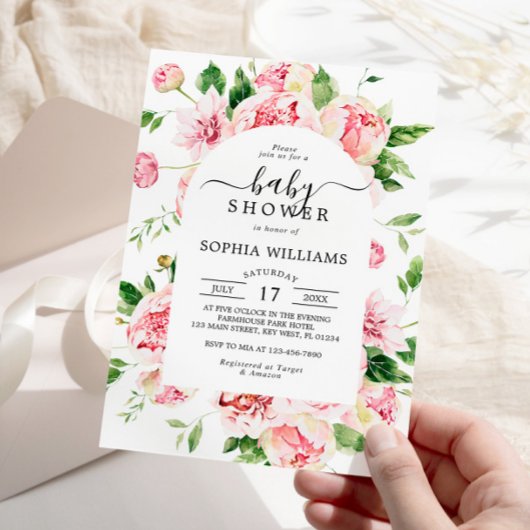 Baby shower Blush Pink Peonies Flowers Kaart