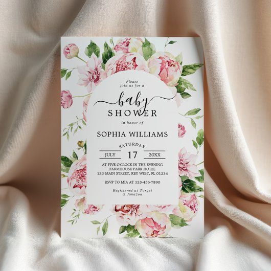 Baby shower Blush Pink Peonies Flowers Kaart