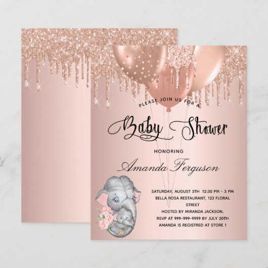 Baby shower blush roos olifant ma moeder (Voorkant / Achterkant)