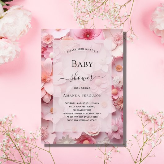 Baby shower blush roze bloemen meisje kaart