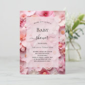 Baby shower blush roze bloemen meisje kaart (Staand voorkant)