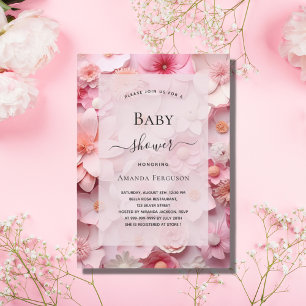 Baby shower blush roze bloemen meisje uitnodiging briefkaart