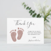 Baby shower Blush roze glitter Feet Dank u wel Bedankkaart (Staand voorkant)