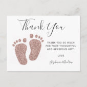 Baby shower Blush roze glitter Feet Dank u wel Briefkaart (Voorkant)