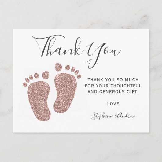 Baby shower Blush roze glitter Feet Dank u wel Briefkaart (Voorkant)
