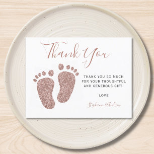 Baby shower Blush roze glitter Feet Dank u wel Briefkaart