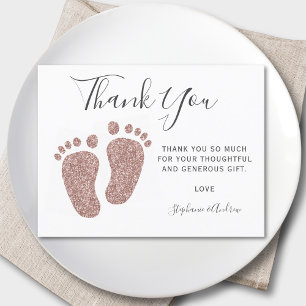 Baby shower Blush roze glitter Feet Dank u wel  Briefkaart
