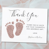 Baby shower Blush roze glitter Feet Dank u wel Briefkaart