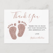 Baby shower Blush roze glitter Feet Dank u wel Briefkaart (Voorkant)