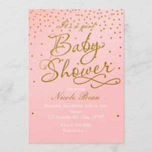BABY SHOWER Blush roze & Gold Confetti Invitation Kaart