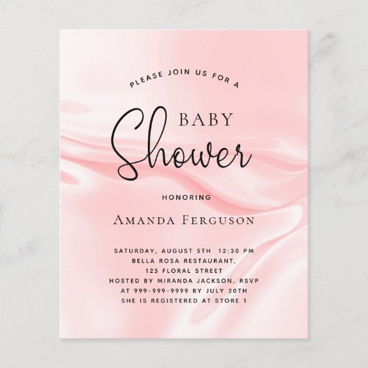 Baby shower blush roze zijde budget uitnodiging flyer (Voorkant)