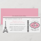 Baby shower Boarding Pass naar Parijs Kaart (Voorkant / Achterkant)