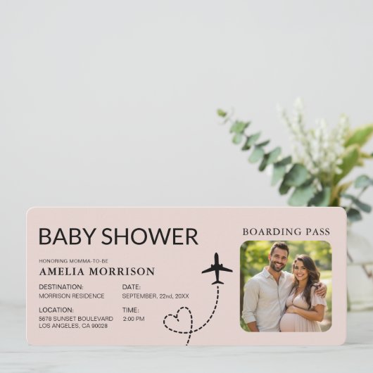 Baby shower Boarding Pass Plane Girl Pink (Staand voorkant)