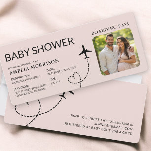 Baby shower Boarding Pass Plane Girl Pink