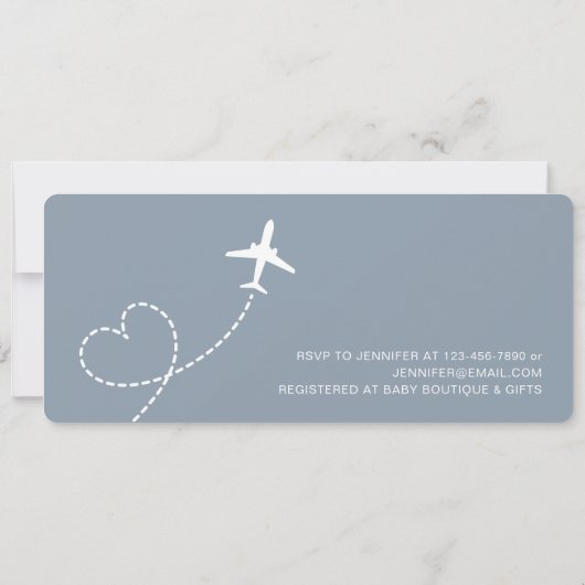 Baby shower Boarding Pass Vliegtuig Dusty Blue Tic (Achterkant)