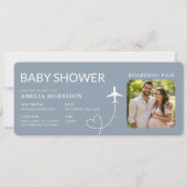 Baby shower Boarding Pass Vliegtuig Dusty Blue Tic (Voorkant)