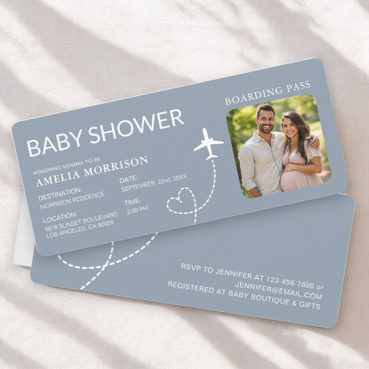 Baby shower Boarding Pass Vliegtuig Dusty Blue Tic