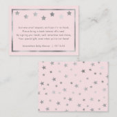 Baby shower boek aanvraag, blush roze zilveren ste informatiekaartje (Voorkant / Achterkant)