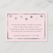 Baby shower boek aanvraag, blush roze zilveren ste informatiekaartje (Voorkant)