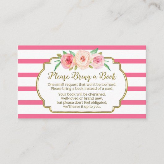 Baby shower Boek Aanvraag Kaart Roze Bloemen Strip (Voorkant)