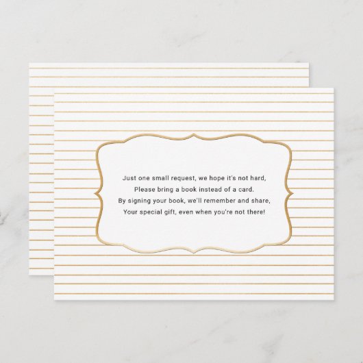 Baby shower Boek aanvraag kaart, witgoud Uitnodiging Briefkaart (Voorkant / Achterkant)