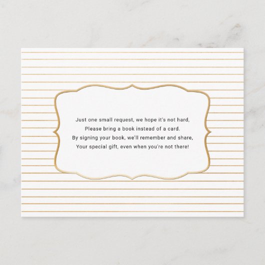 Baby shower Boek aanvraag kaart, witgoud Uitnodiging Briefkaart (Voorkant)
