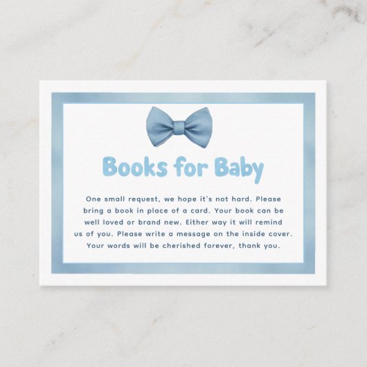 Baby shower Boek Aanvraag Licht Blauw Bow Stropdas Informatiekaartje (Voorkant)
